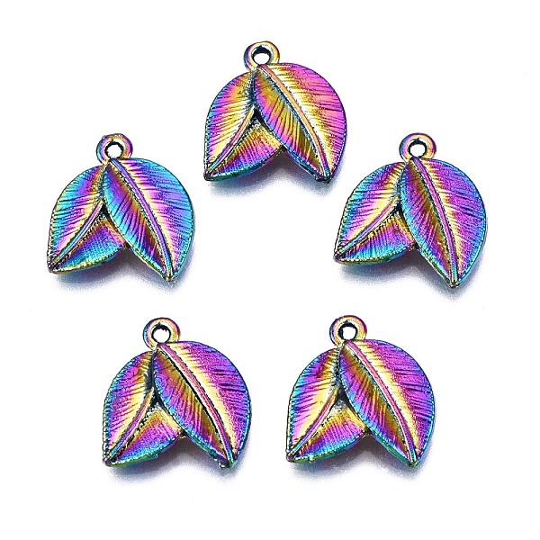 

PandaHall Alloy Pendants, Cadmium Free & Nickel Free & Lead Free, Leaf, Rainbow Color, 15.5x14x2.5mm, Hole: 1.2mm Alloy Leaf