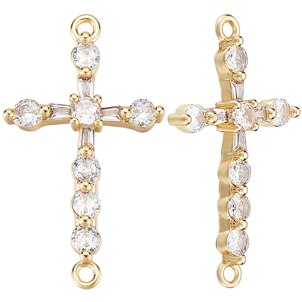 

PandaHall Beebeecraft 5Pcs Rack Plating Brass Pave Cubic Zirconia Connector Charms, Cross Links, Lead Free & Cadmium Free, Real 18K Gold..., Clear