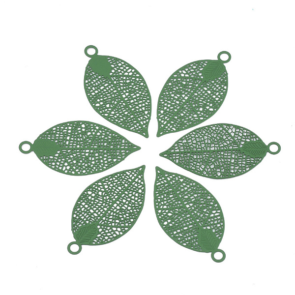

PandaHall 430 Stainless Steel Filigree Pendants, Spray Painted, Etched Metal Embellishments, Leaf, Green, 38x19x0.4mm, Hole: 2.4mm Stainless...