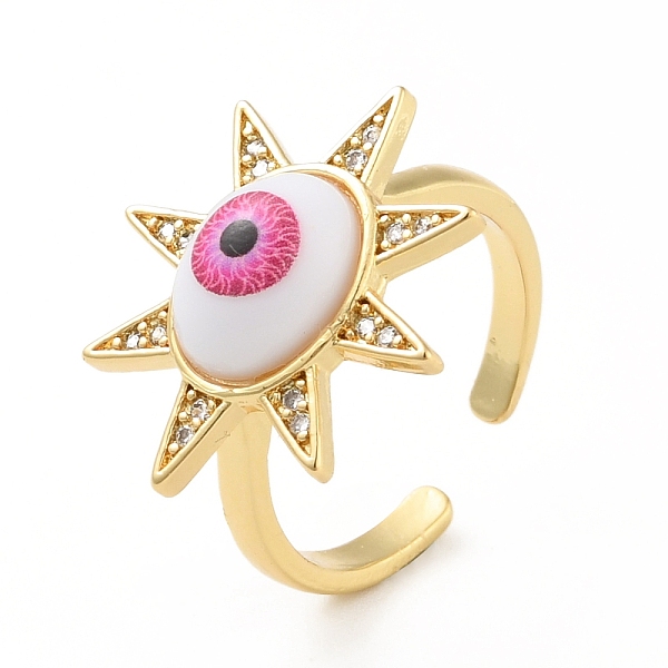 

PandaHall Cubic Zirconia Sun with Evil Eye Open Cuff Ring with Acrylic, Real 18K Gold Plated Brass Jewelry for Women, Cadmium Free & Lead...