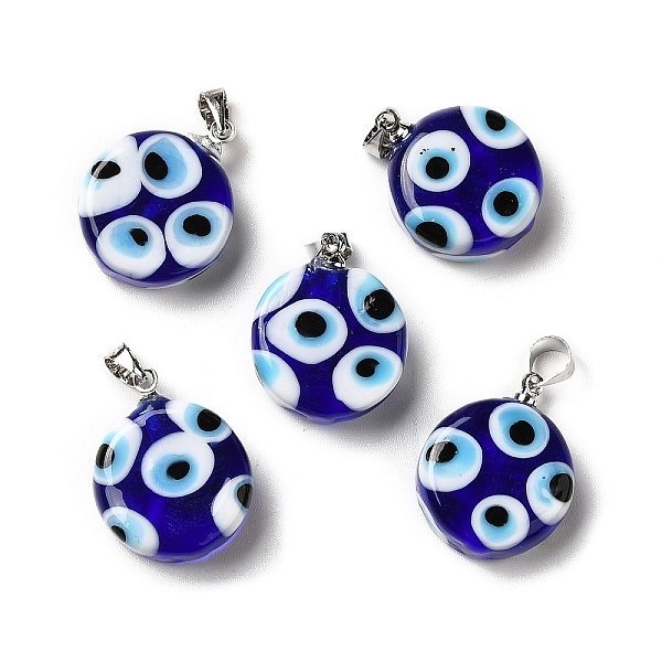 

PandaHall Handmade Evil Eye Lampwork Pendants, with Rack Plating Brass Findings, Long-Lasting Plated, Lead Free & Cadmium Free, Flat Round..., Blue