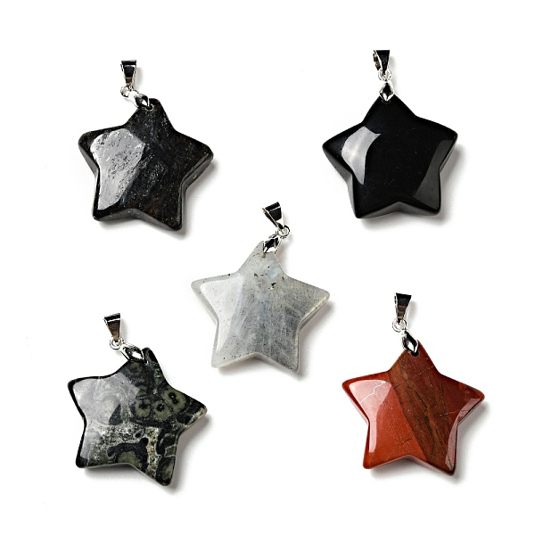 

PandaHall Natural Mixed Gemstone Pendants, with Platinum Tone Brass Findings, Star Charm, 29x30x8mm, Hole: 6x4mm Mixed Stone Star