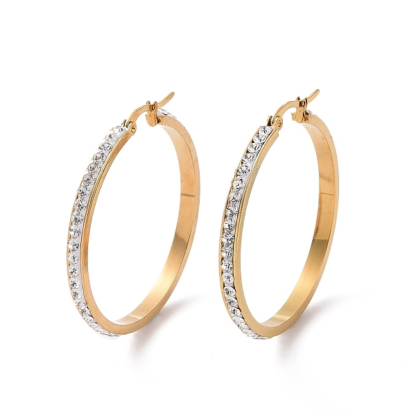 

PandaHall 304 Stainless Steel Hoop Earrings, with Polymer Clay and Rhinestone, Ring, Golden, Crystal, 40x39x3.5mm Rhinestone Ring Clear