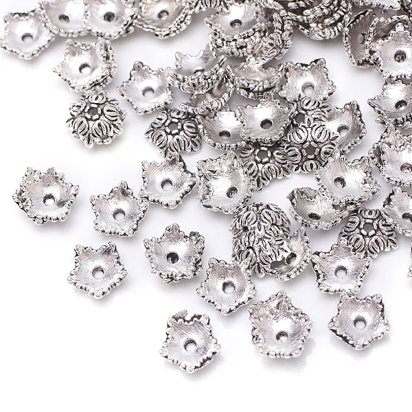

PandaHall Tibetan Style Alloy Bead Caps, Multi-Petal Flower, Antique Silver, 10x10mm Alloy