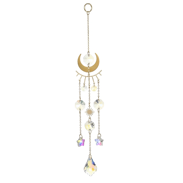 

PandaHall Glass Teardrop/Star Pendant Decorations, Hanging Suncatchers, with Brass Moon and Glass Octagon Link, for Home Decorations, Clear..., White
