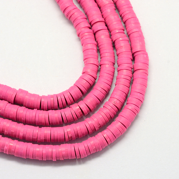 

PandaHall Handmade Polymer Clay Beads, for DIY Jewelry Crafts Supplies, Disc/Flat Round, Heishi Beads, Camellia, 6x1mm, Hole: 1.5mm, about..., Pink