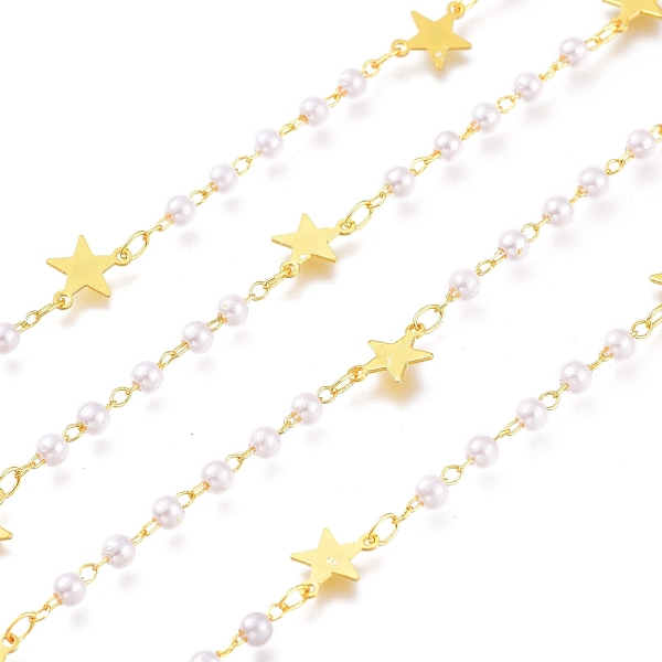 

PandaHall 3.28 Feet Brass Star Links Chains, with White Round CCB Plastic Beads, Soldered, Long-Lasting Plated, Golden, Link: 4x2.5x3mm and...