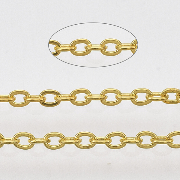 

PandaHall Brass Coated Iron Cable Chains, Soldered, with Spool, Flat Oval, Golden, 2.2x1.7x0.3mm, about 39.37 Feet(12m)/roll Iron