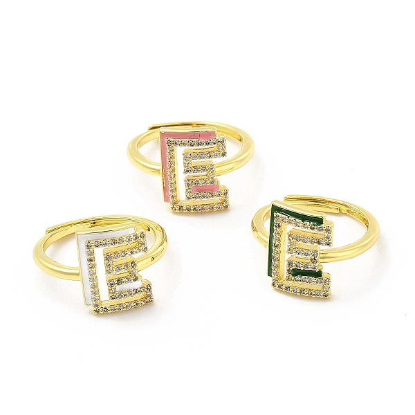 

PandaHall Mixed Color Enamel Initial Letter Adjustable Ring with Clear Cubic Zirconia, Real 18K Gold Plated Brass Jewelry for Women, Cadmium..., Multicolor