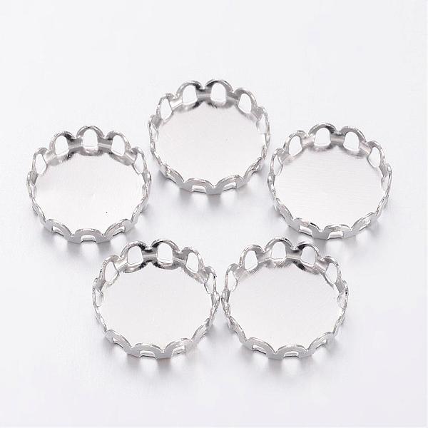

PandaHall Brass Lace Edge Bezel Cups, Cabochon Settings, Cadmium Free & Lead Free, Flat Round, Platinum, Tray: 10mm Brass Flat Round