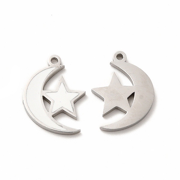 

PandaHall 304 Stainless Steel Pendants, With Enamel, Moon With Star, White, 15.5x11.5x1mm, Hole: 1.2mm Alloy+Enamel White