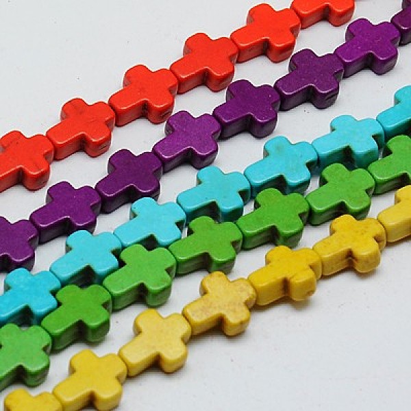 

PandaHall Synthetic Turquoise Beads Strands, Dyed, Cross, Mixed Color, 10x8x3mm, Hole: 1mm, about 38pcs/strand, 15 inch Synthetic Turquoise..., Multicolor