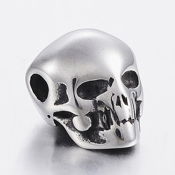 

PandaHall 304 Stainless Steel Beads, Skull, Antique Silver, 12x9x9mm, Hole: 2.5mm 304 Stainless Steel Skull