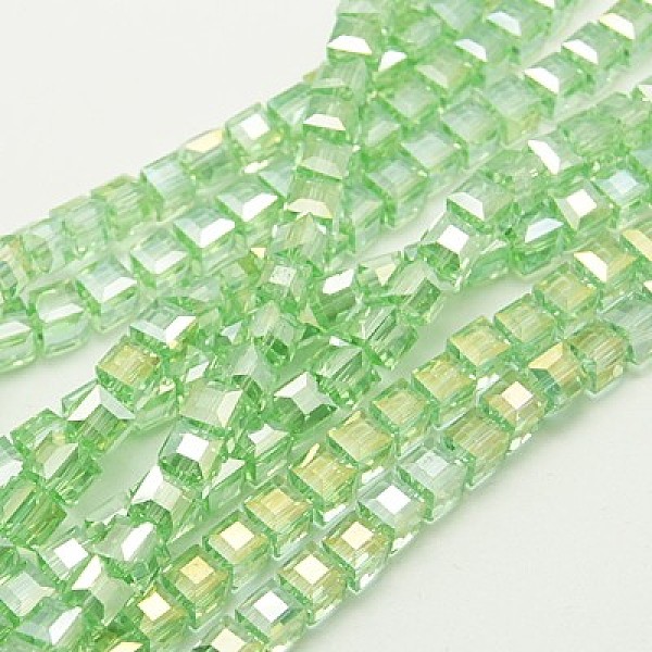 

PandaHall Electroplate Glass Beads Strands, AB Color Plated, Faceted, Cube, Light Green, 4~5x4~5x4~5mm, Hole: 1mm, 98~100pcs/strand, 40~43cm...
