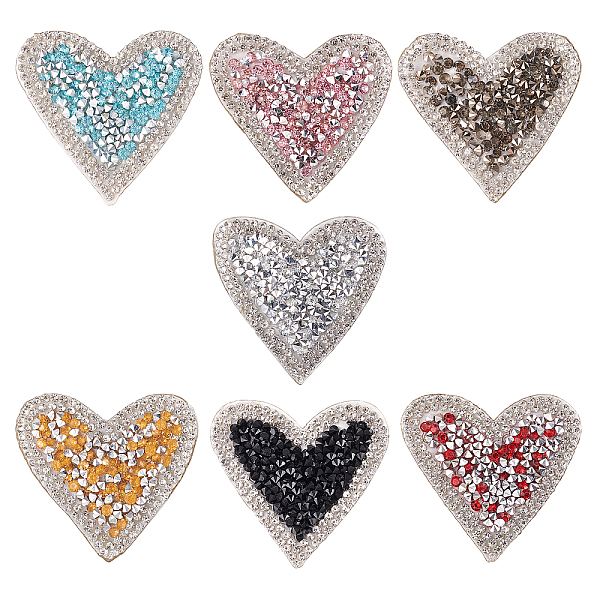PandaHall Fingerinspire Glitter Hotfix Rhinestone, Hot Melt Adhesive on the Back, Costume Accessories, Heart, Mixed Color, 50x50x1.5mm, 7...