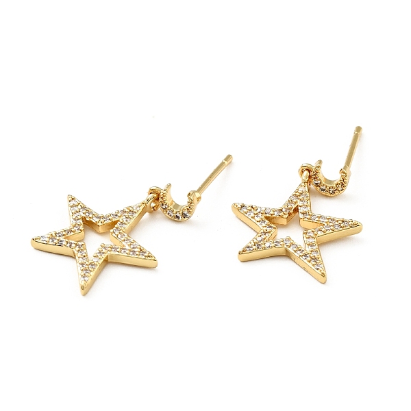

PandaHall Clear Cubic Zirconia Moon and Star Dangle Stud Earrings, Brass Jewelry for Women, Cadmium Free & Lead Free, Real 18K Gold Plated...