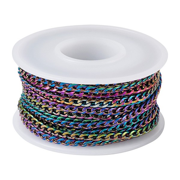 

PandaHall Ion Plating(IP) 304 Stainless Steel Curb Chains, Twisted Chain, with Spool, Unwelded, Rainbow Color, Link: 4.5x3x1mm, about...