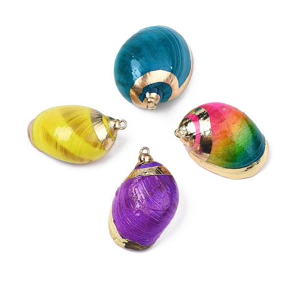 

PandaHall Spray Painted & Electroplate Spiral Shell Pendants, with Iron Findings, Light Gold, Mixed Color, 27~42x18~27x11~18mm, Hole: 1.5mm..., Multicolor