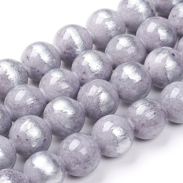 

PandaHall Natural Mashan Jade Beads Strands, Brushed Silver Color, Dyed, Round, Light Grey, 4mm, Hole: 0.8mm, about 90pcs/strand, 15.7 inch..., Gray