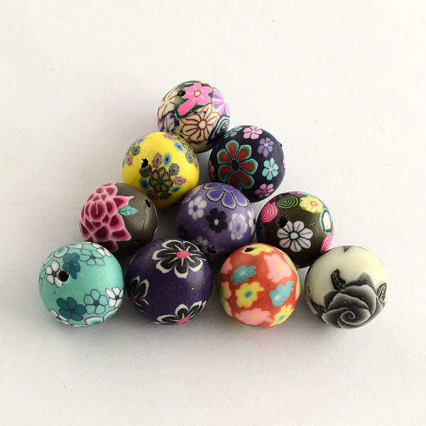 

PandaHall Handmade Flower Pattern Polymer Clay Beads, Round, Mixed Color, 13~14mm, Hole: 1~2mm Polymer Clay Round Multicolor