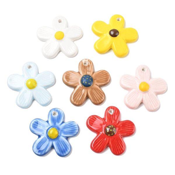 Grands pendentifs en porcelaine peinte à la main en forme de fleur