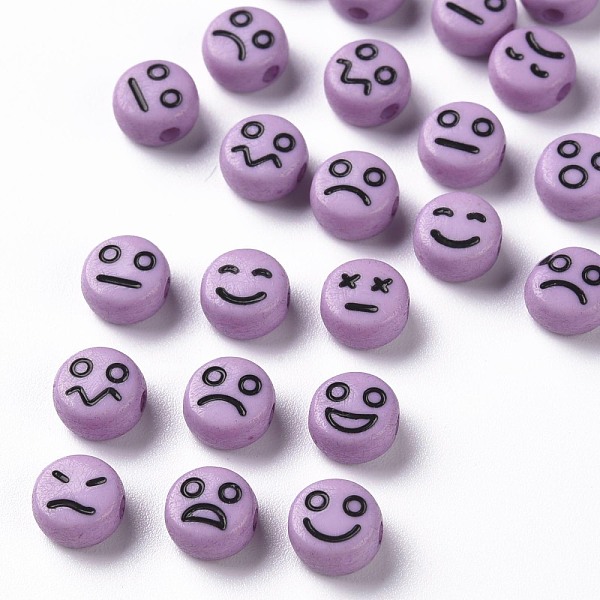 

PandaHall Opaque Medium Purple Acrylic Beads, Flat Round with Black Random Expression, 7x4mm, Hole: 1.6mm, about 3650pcs/500g Acrylic Flat...