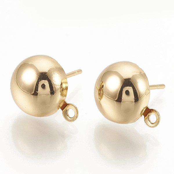 

PandaHall Iron Stud Earring Findings, with Loop, Nickel Free, Half Round, Real 18K Gold Plated, 10.5x8mm, Hole: 1mm, pin: 0.5mm Iron Half...