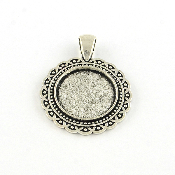 

PandaHall Flat Round Tibetan Style Alloy Pendant Cabochon Settings, Lead Free, Antique Silver, Tray: 20mm, 40x31x2.5mm, Hole: 4x6mm, about...