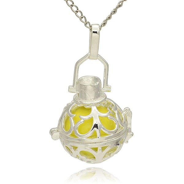 

PandaHall Silver Color Plated Brass Hollow Round Cage Pendants, with No Hole Spray Painted Brass Round Beads, Champagne Yellow, 33x24x21mm...