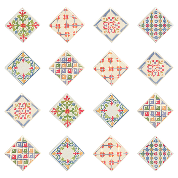 

PandaHall 24Pcs 6 Style Opaque Embossed Printed Acrylic Pendants, Rhombus with Pattern, Colorful, 41x41x2.5mm, Hole: 1.5mm, 4pcs/style...