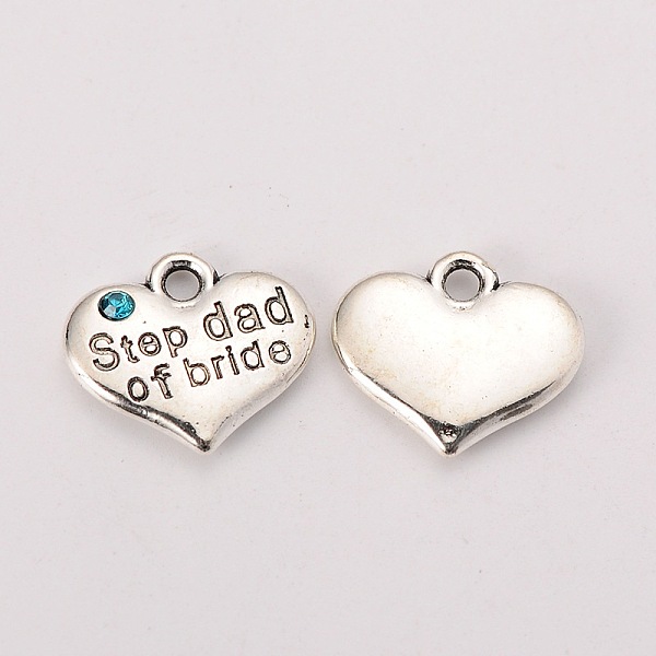 

PandaHall Wedding Theme Antique Silver Tone Tibetan Style Alloy Heart with Step Dad of Bride Rhinestone Charms, Cadmium Free & Lead Free..., Cyan
