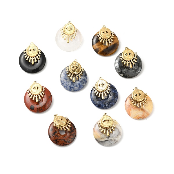 

PandaHall Natural Mixed Gemstone Pendants, Ion Plating(IP) Donut Charm, with Golden Color Plated 304 Stainless Steel Eye Findings and Jump...