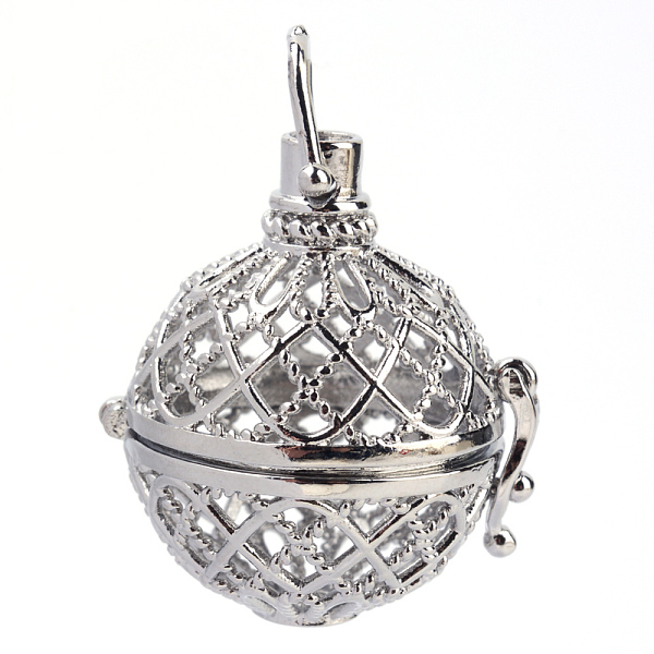 

PandaHall Rack Plating Brass Cage Pendants, For Chime Ball Pendant Necklaces Making, Hollow Round, Platinum, 32x29x25mm, Hole: 6x7mm, inner...