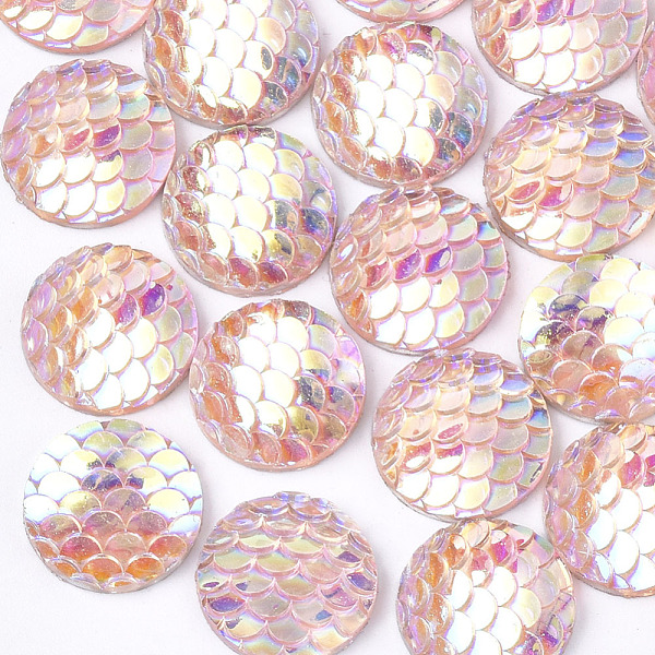 

PandaHall Resin Cabochons, AB-Color, Flat Round with Mermaid Fish Scale, Pink, 12x3mm Resin Flat Round Pink