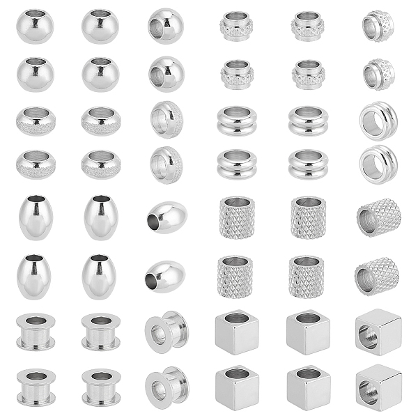

PandaHall UNICRAFTALE About 48Pcs 8 Styles Stainless Steel European Beads Large Hole Beads Rondelle Cube Column Barrel Spacer Beads Large...