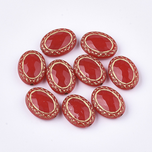 

PandaHall Plating Acrylic Beads, Metal Enlaced, Oval, Red, 17.5x13.5x6mm, Hole: 1.6mm, about 590pcs/500g Acrylic Oval Red