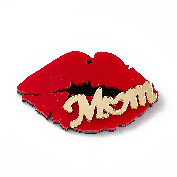 

PandaHall Mother's Day Acrylic Pendants, Lip with Word Mom Charms, Red, 26x44.5x5.8mm, Hole: 1.6mm Acrylic Lip Red