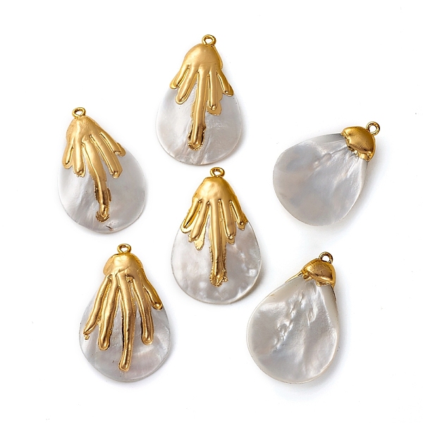 

PandaHall Electroplated Shell Pendants, with Brass Pendant Findings, Teardrop, Golden, 39x25x6.6mm, Hole: 1.8mm Shell Teardrop White