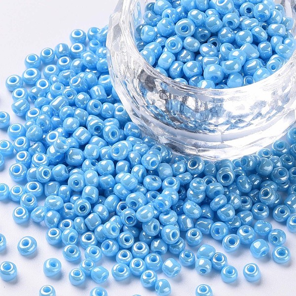 

PandaHall Glass Seed Beads, Opaque Colors Lustered, Round, Light Cyan, 3mm, Hole: 1mm, about 10000pcs/pound Glass Cyan
