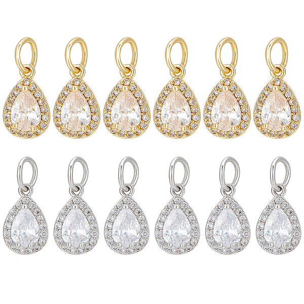 

PandaHall BENECREAT 12Pcs 2 Colors Rack Plating Brass Micro Pave Clear Cubic Zirconia Charms, with Jump Ring, Long-Lasting Plated, Teardrop...