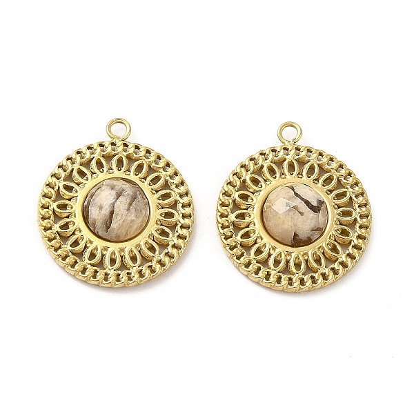 

PandaHall Natural Feldspar Pendants, Faceted Flat Round Charms, with Vacuum Plating Real 18K Gold Plated 201 Stainless Steel Findings...