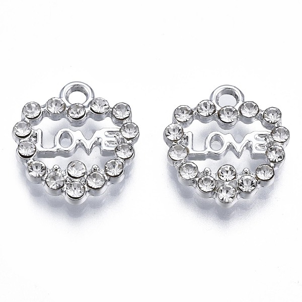 

PandaHall Alloy Charms, with Crystal Rhinestone, Cadmium Free & Lead Free, Heart, Platinum, 14.5x13.5x3mm, Hole: 1.8mm Alloy+Rhinestone..., Clear