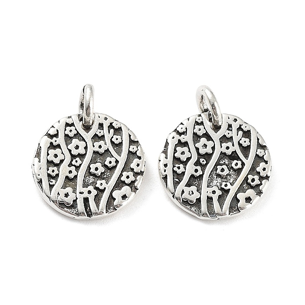 

PandaHall Brass Charms, with Jump Ring, Flat Round with Flower Charm, Antique Silver, 12x1.5mm, Hole: 3mm Brass Flat Round