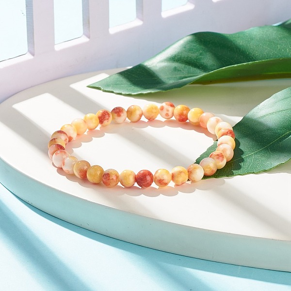 

PandaHall Natural White Jade Round Beaded Stretch Bracelet, Gemstone Jewelry for Women, Orange, Inner Diameter: 2-1/4 inch(5.6cm), Beads...