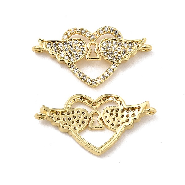 

PandaHall Brass Micro Pave Clear Cubic Zirconia Connector Charms, Heart Links with Wing, Real 18K Gold Plated, 14.3x27.3x3.5mm, Hole: 1.2mm...