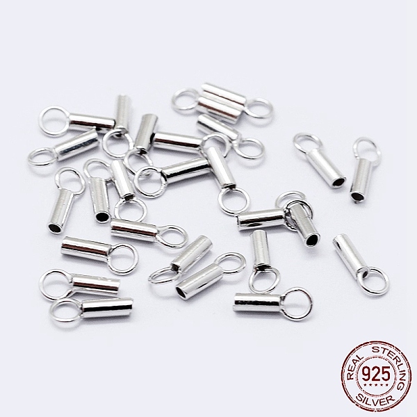 PandaHall Rhodium Plated 925 Sterling Silver Cord Ends, Platinum, 7.5~8.5x3.5mm, Hole: 3mm, Inner Diameter: 3mm Sterling Silver