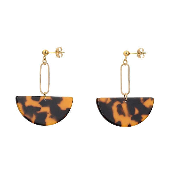 

PandaHall Cellulose Acetate(Resin) Semi Circle Dangle Stud Earrings, with Brass Linking Rings, 304 Stainless Steel Stud Earring Findings and..., Multicolor