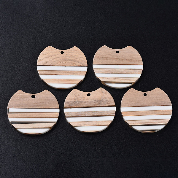 

PandaHall Resin & Wood Pendants, Gap Flat Round, White, 34x37x3mm, Hole: 1.8mm Resin+Wood Flat Round White