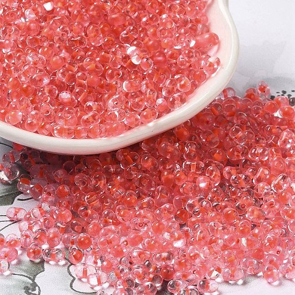 

PandaHall Glass Seed Beads, Peanut, Tomato, 3.5~4x2~2.5x2~2.3mm, Hole: 0.8mm, about 8000pcs/pound Glass Peanut Red