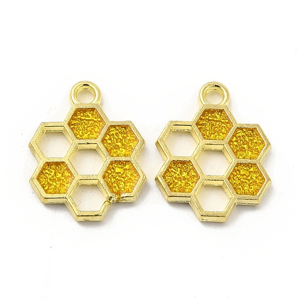 

PandaHall Alloy Enamel Pendants, Honeycomb Charm, Golden, Gold, 19x15x1.5mm, Hole: 2mm Alloy+Enamel Hexagon Gold